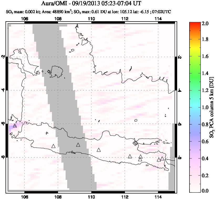 A sulfur dioxide image over Java, Indonesia on Sep 19, 2013.