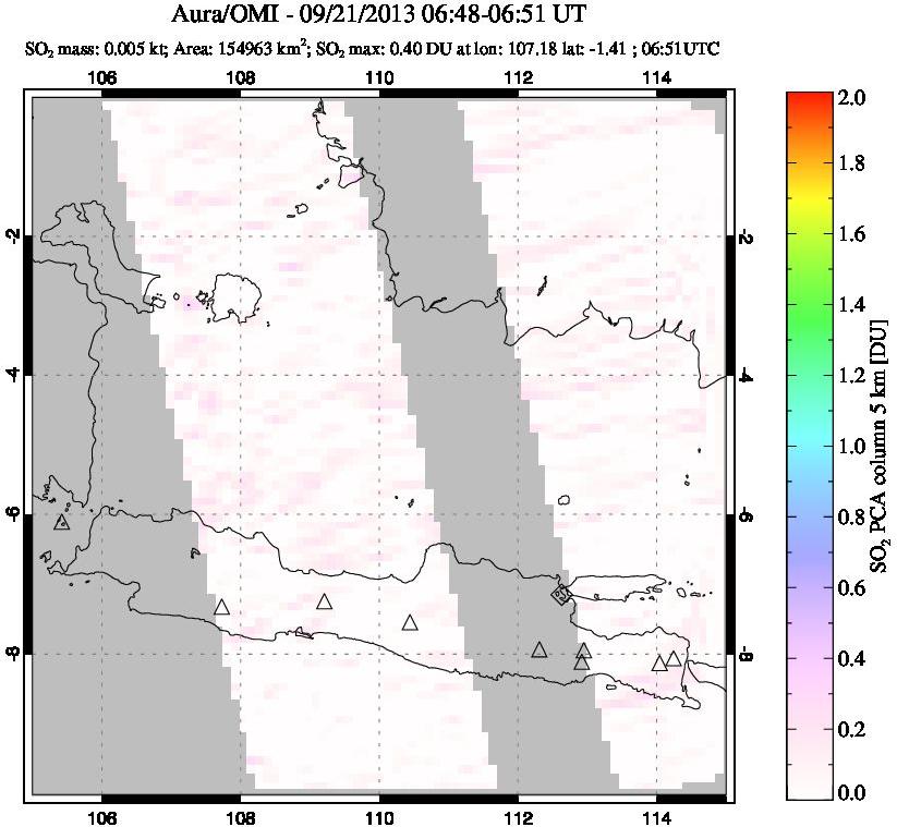A sulfur dioxide image over Java, Indonesia on Sep 21, 2013.