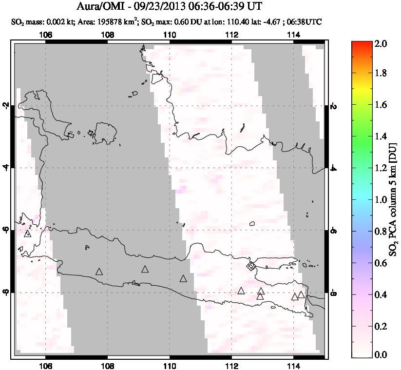 A sulfur dioxide image over Java, Indonesia on Sep 23, 2013.