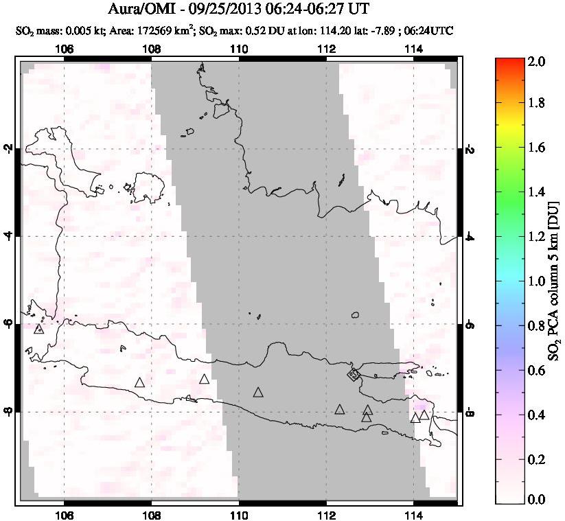 A sulfur dioxide image over Java, Indonesia on Sep 25, 2013.