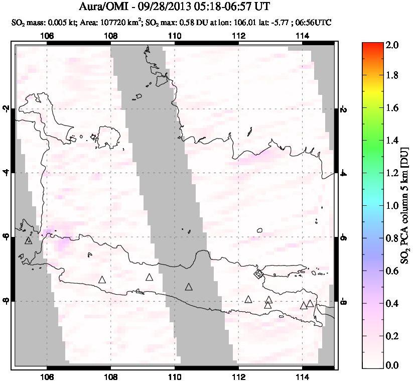A sulfur dioxide image over Java, Indonesia on Sep 28, 2013.