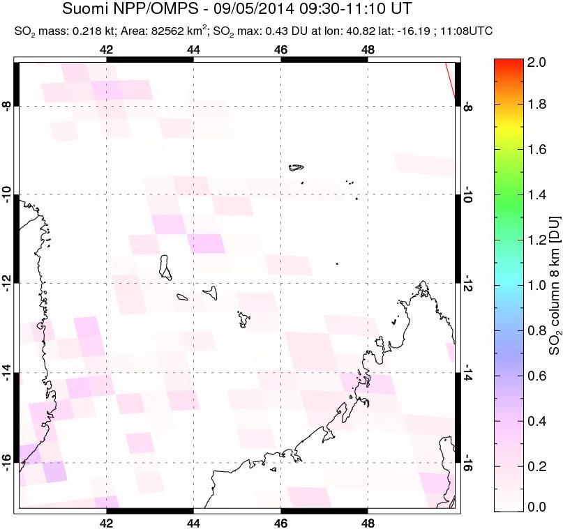 A sulfur dioxide image over Comoro Islands on Sep 05, 2014.