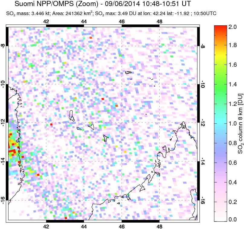 A sulfur dioxide image over Comoro Islands on Sep 06, 2014.