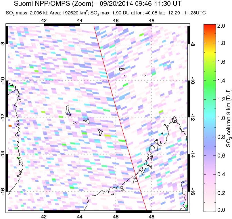 A sulfur dioxide image over Comoro Islands on Sep 20, 2014.