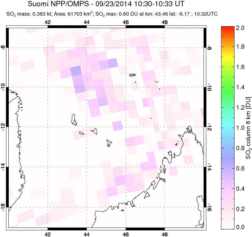 A sulfur dioxide image over Comoro Islands on Sep 23, 2014.