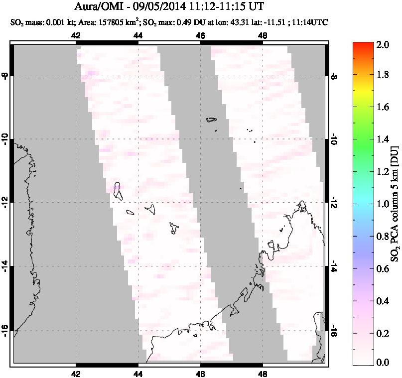 A sulfur dioxide image over Comoro Islands on Sep 05, 2014.