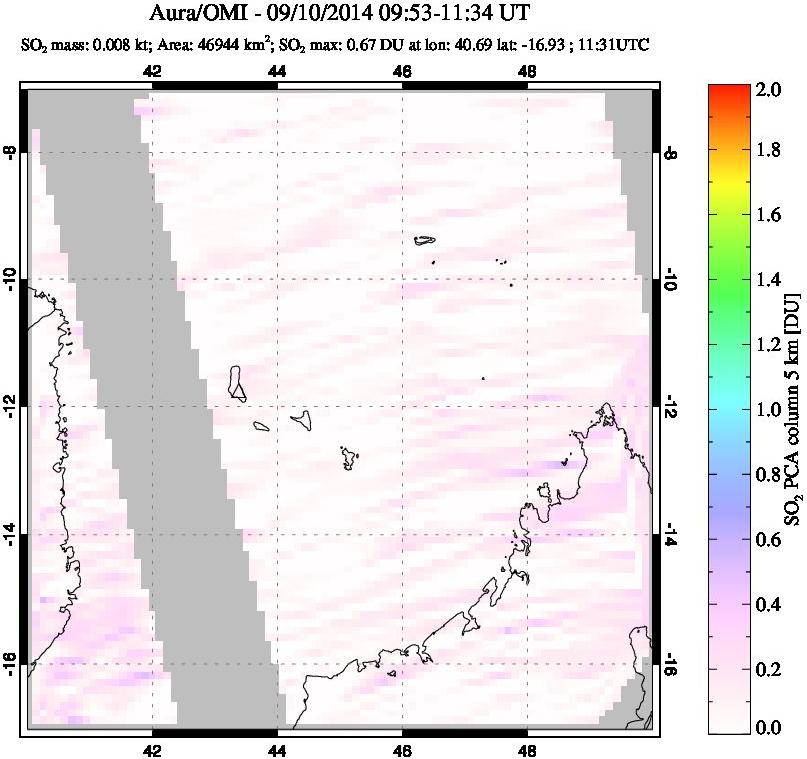 A sulfur dioxide image over Comoro Islands on Sep 10, 2014.