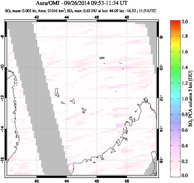 A sulfur dioxide image over Comoro Islands on Sep 26, 2014.