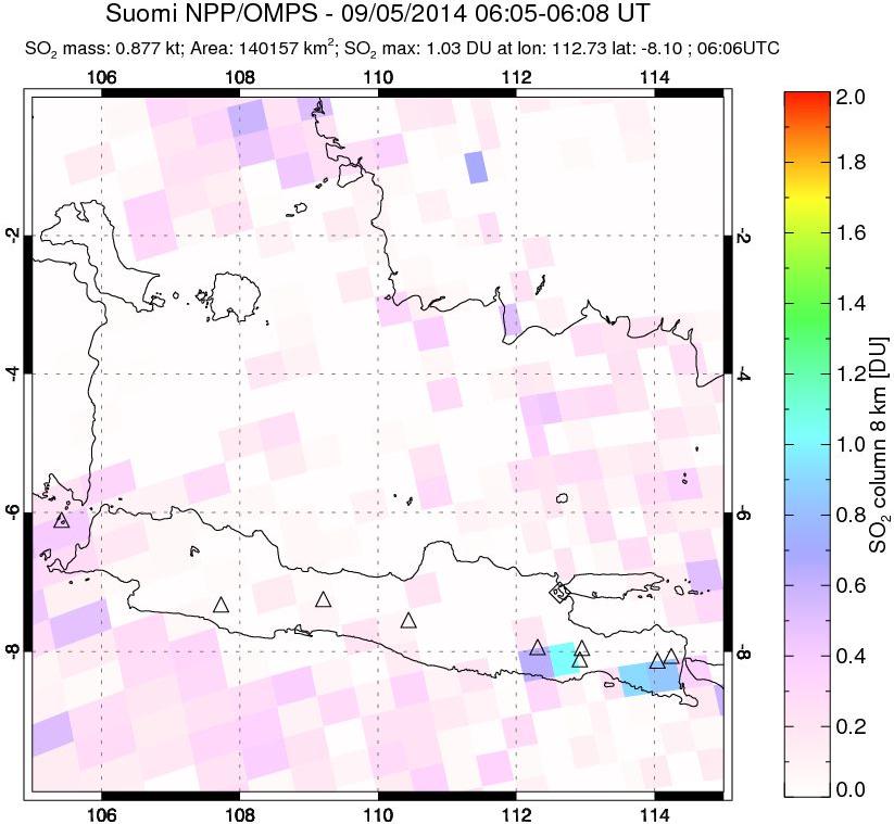 A sulfur dioxide image over Java, Indonesia on Sep 05, 2014.