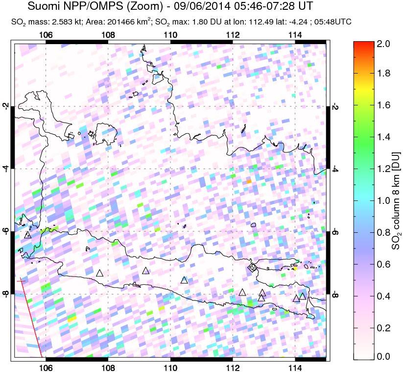 A sulfur dioxide image over Java, Indonesia on Sep 06, 2014.