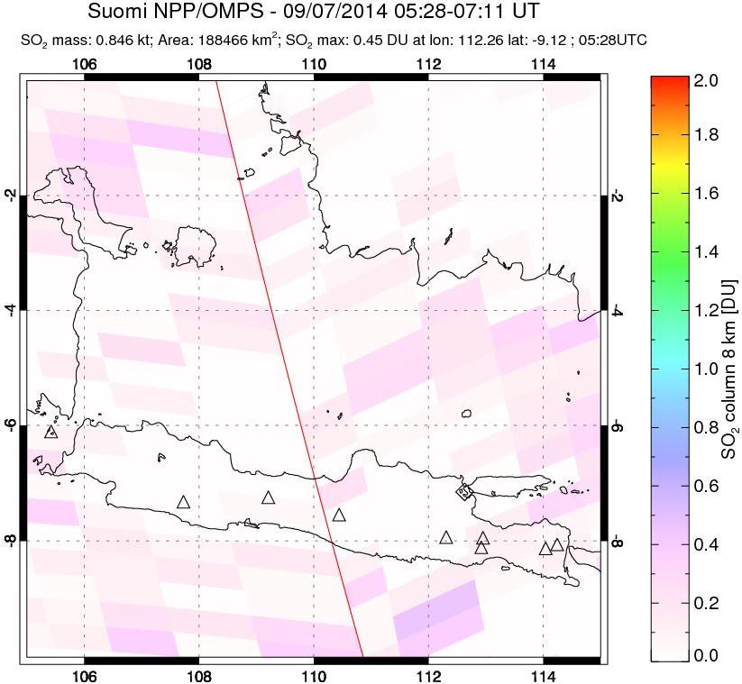 A sulfur dioxide image over Java, Indonesia on Sep 07, 2014.