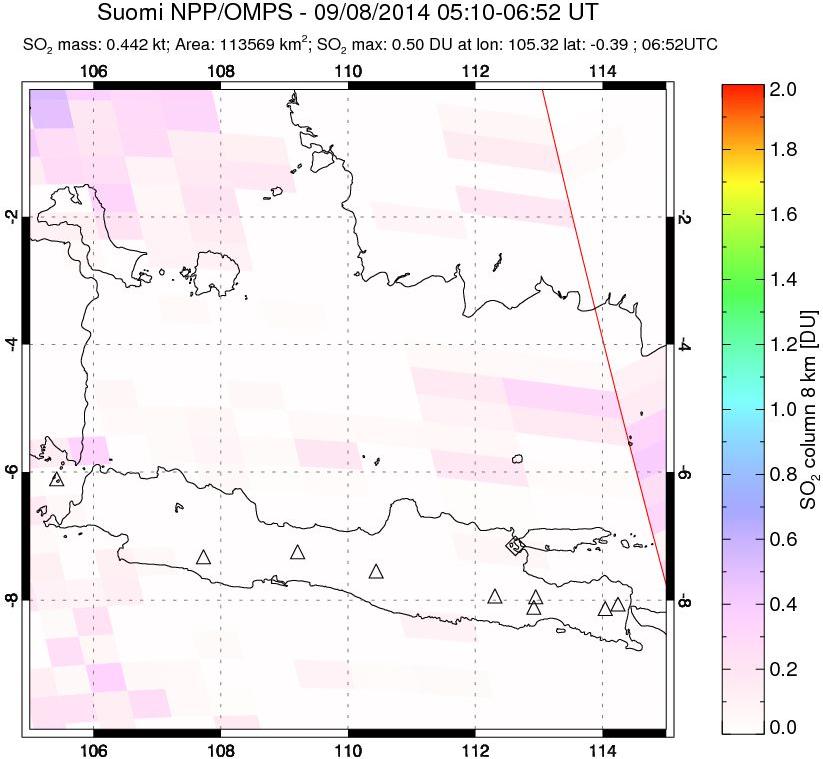 A sulfur dioxide image over Java, Indonesia on Sep 08, 2014.