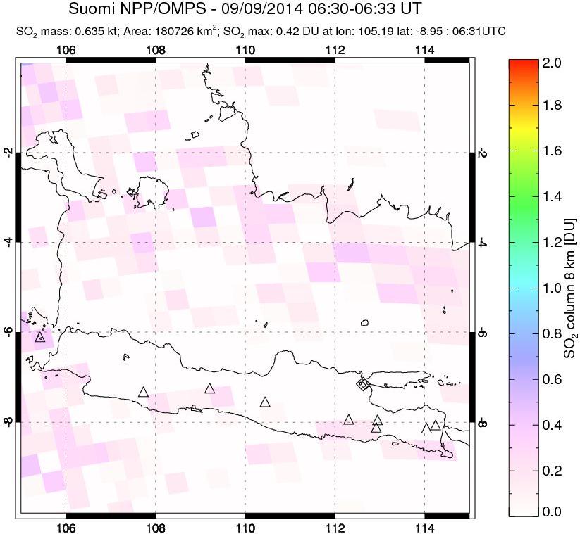 A sulfur dioxide image over Java, Indonesia on Sep 09, 2014.