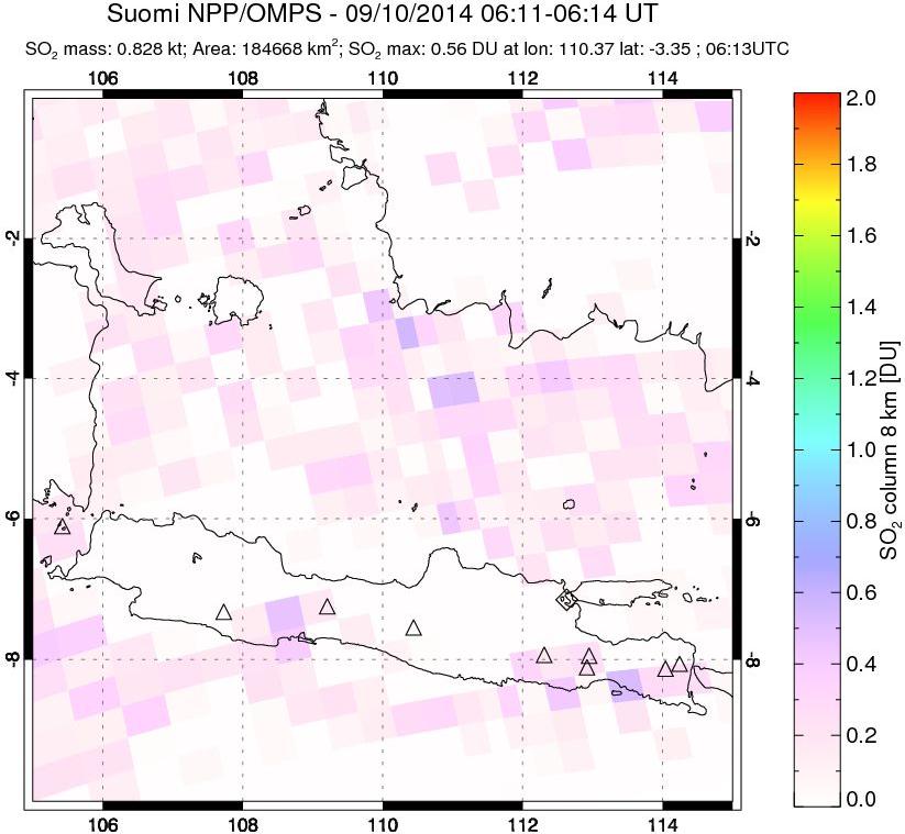 A sulfur dioxide image over Java, Indonesia on Sep 10, 2014.