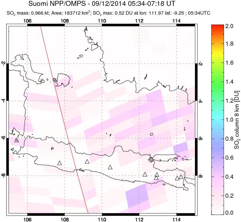 A sulfur dioxide image over Java, Indonesia on Sep 12, 2014.
