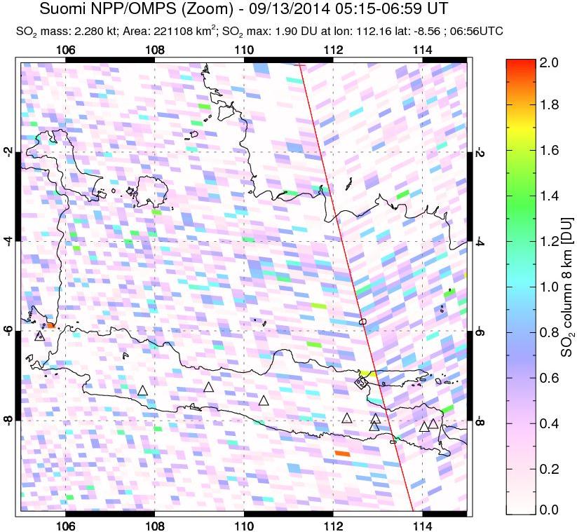 A sulfur dioxide image over Java, Indonesia on Sep 13, 2014.