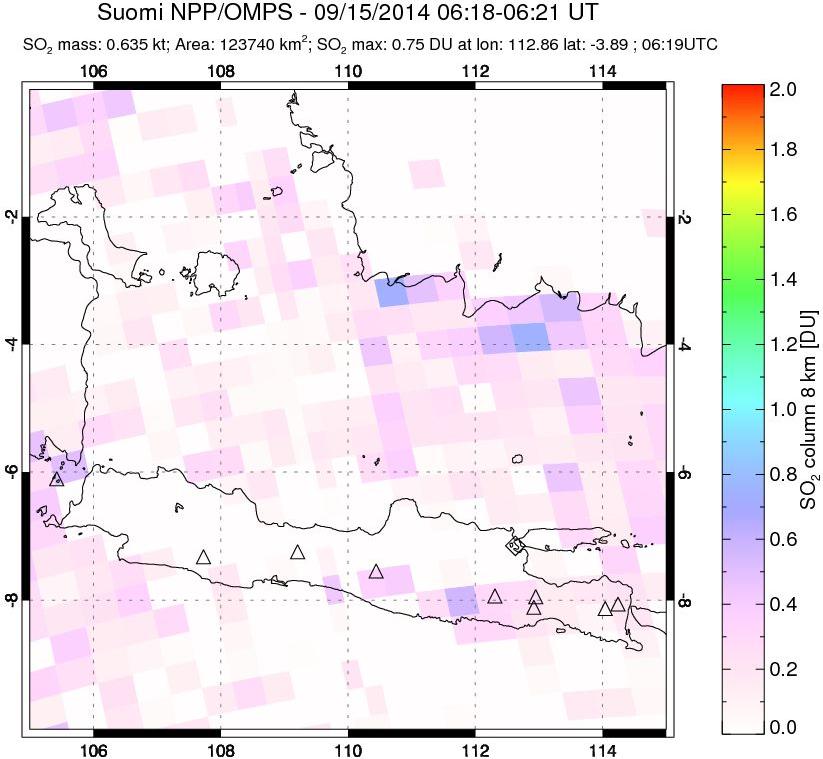 A sulfur dioxide image over Java, Indonesia on Sep 15, 2014.