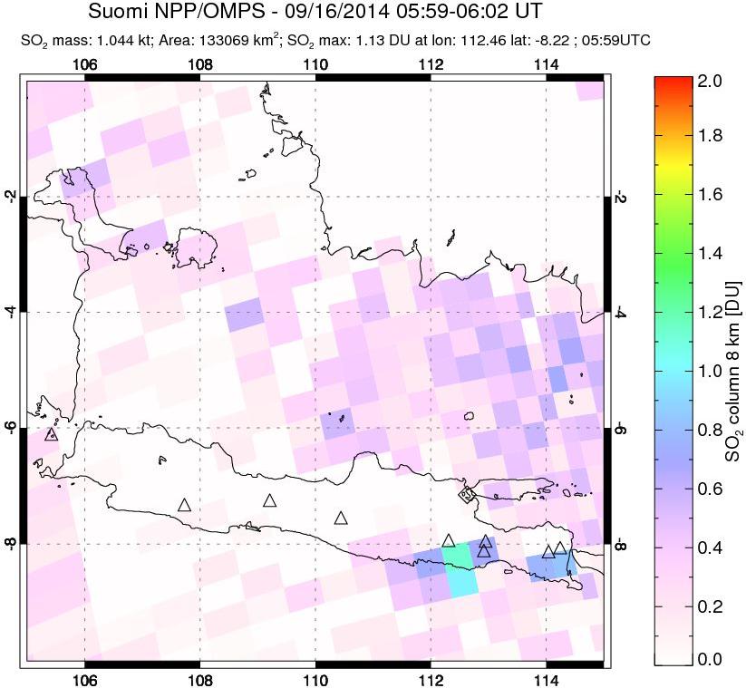 A sulfur dioxide image over Java, Indonesia on Sep 16, 2014.