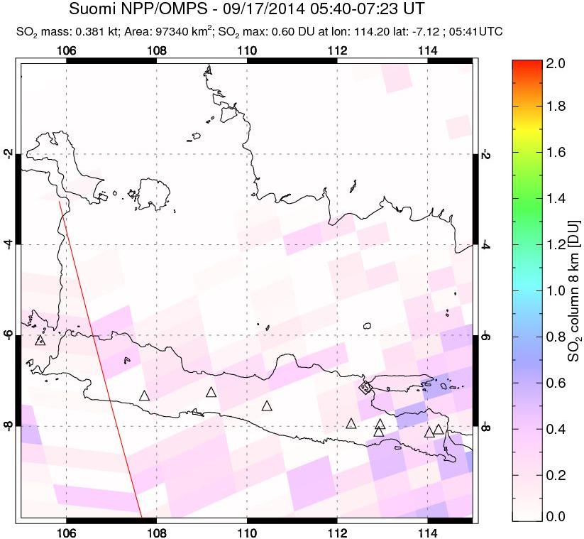 A sulfur dioxide image over Java, Indonesia on Sep 17, 2014.