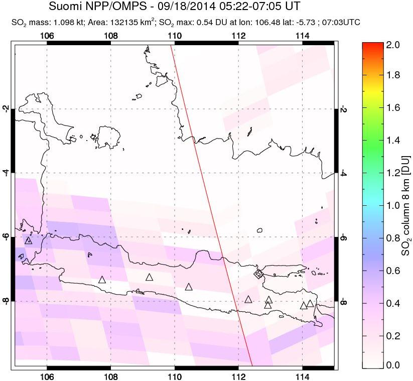 A sulfur dioxide image over Java, Indonesia on Sep 18, 2014.