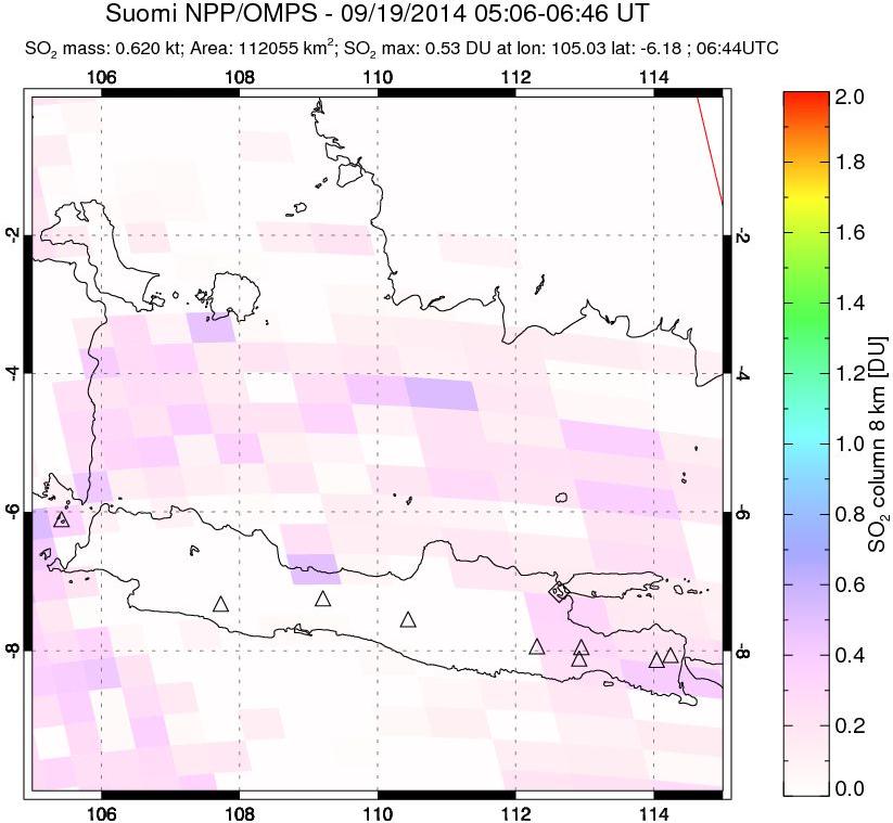 A sulfur dioxide image over Java, Indonesia on Sep 19, 2014.