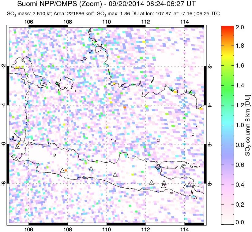 A sulfur dioxide image over Java, Indonesia on Sep 20, 2014.