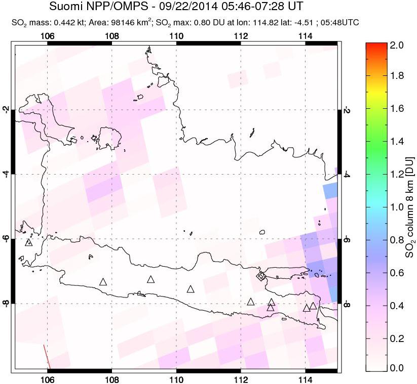 A sulfur dioxide image over Java, Indonesia on Sep 22, 2014.