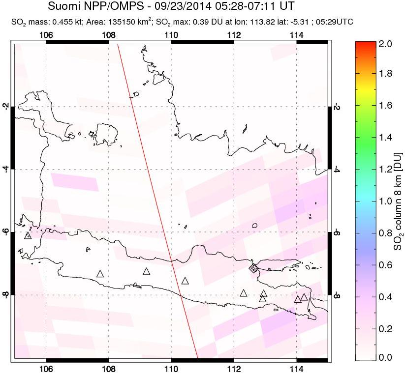 A sulfur dioxide image over Java, Indonesia on Sep 23, 2014.