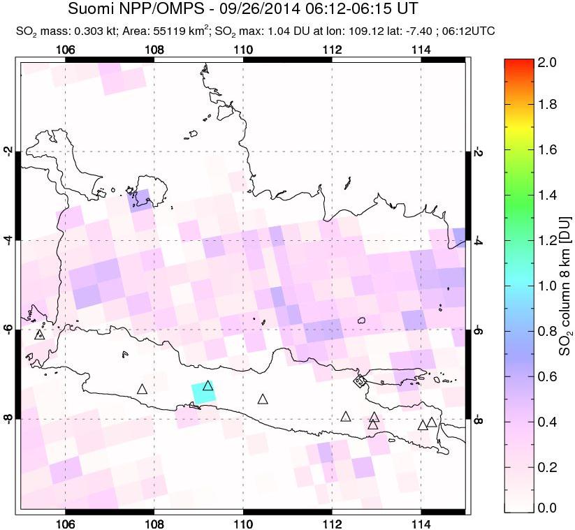 A sulfur dioxide image over Java, Indonesia on Sep 26, 2014.