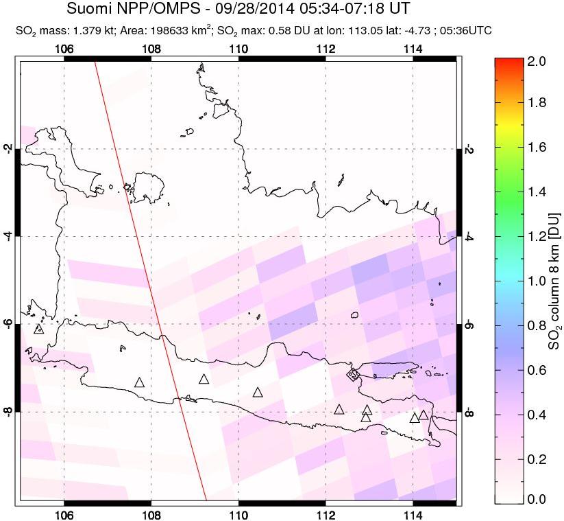 A sulfur dioxide image over Java, Indonesia on Sep 28, 2014.