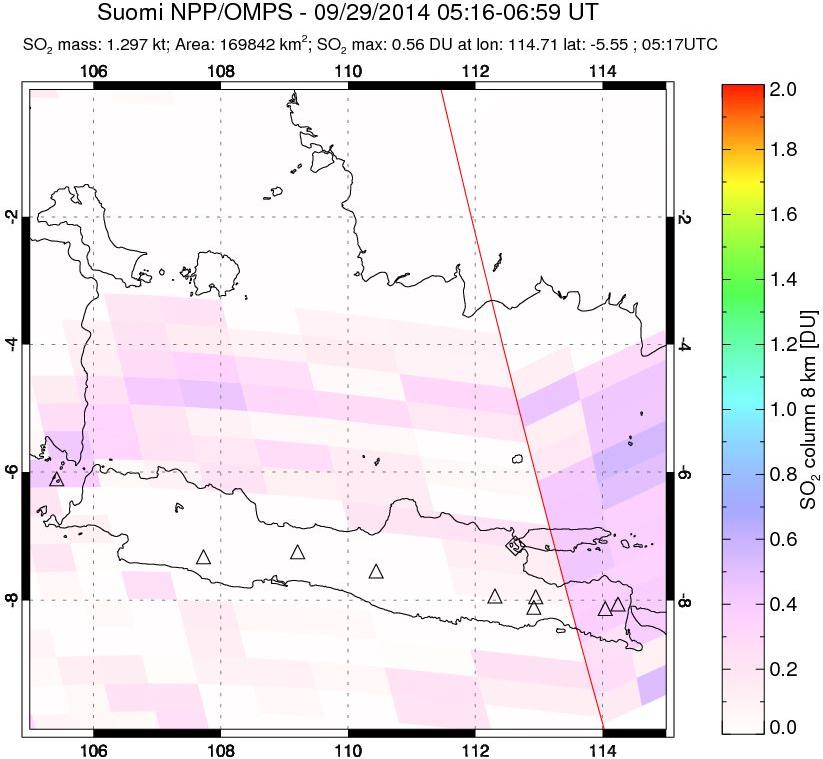 A sulfur dioxide image over Java, Indonesia on Sep 29, 2014.