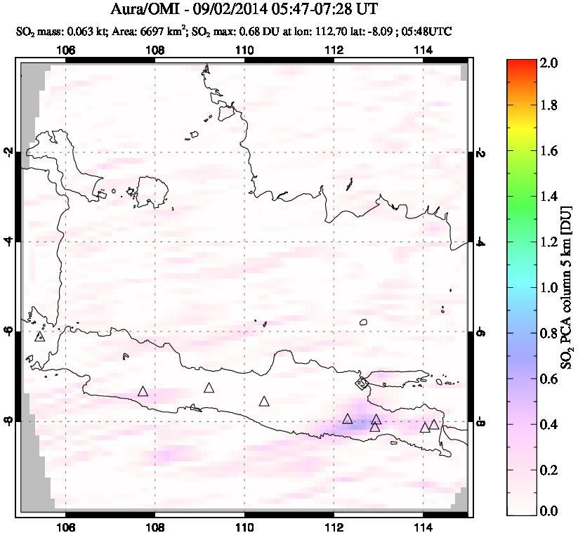 A sulfur dioxide image over Java, Indonesia on Sep 02, 2014.
