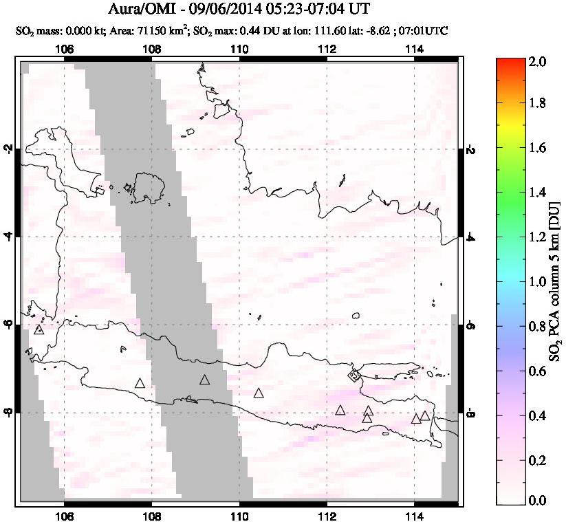 A sulfur dioxide image over Java, Indonesia on Sep 06, 2014.