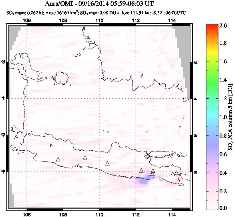 A sulfur dioxide image over Java, Indonesia on Sep 16, 2014.