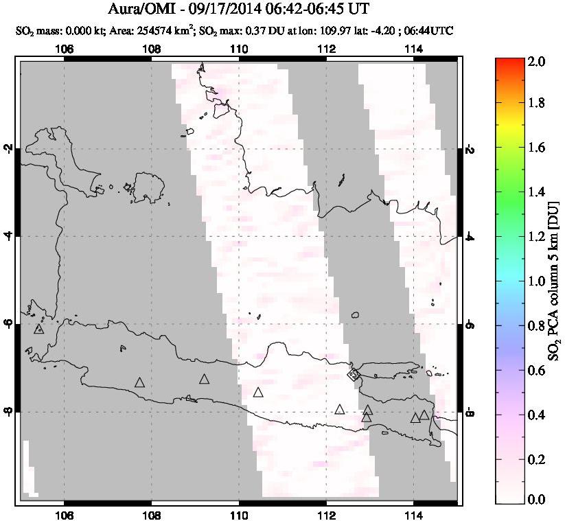 A sulfur dioxide image over Java, Indonesia on Sep 17, 2014.