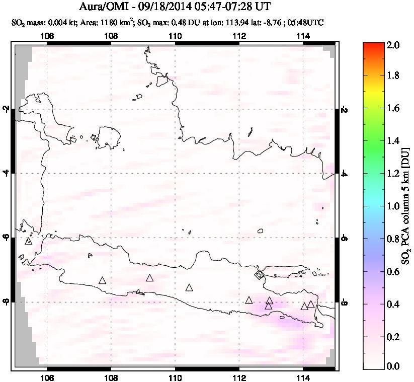 A sulfur dioxide image over Java, Indonesia on Sep 18, 2014.