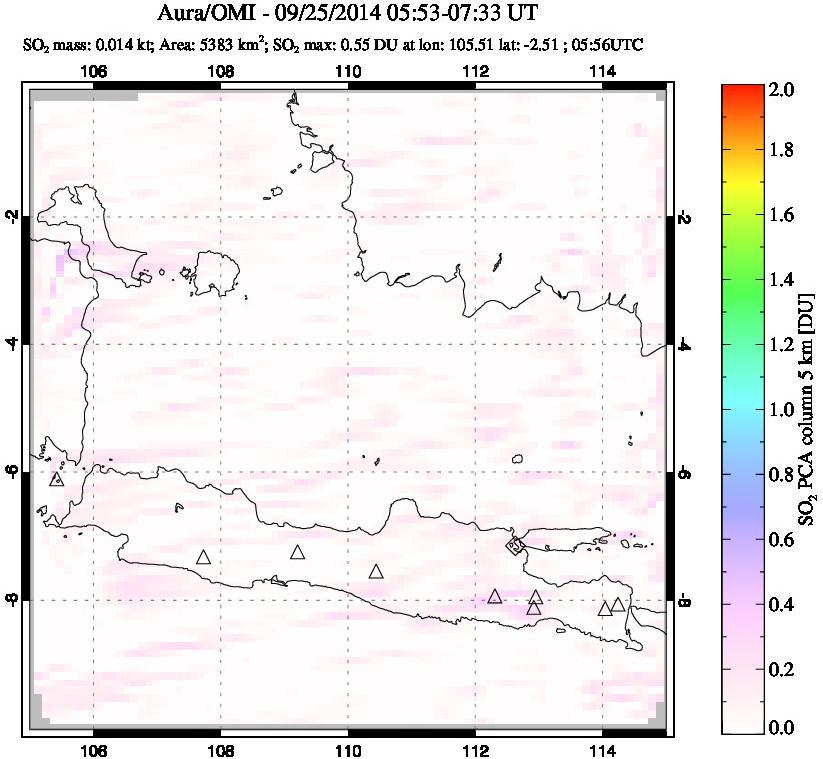A sulfur dioxide image over Java, Indonesia on Sep 25, 2014.