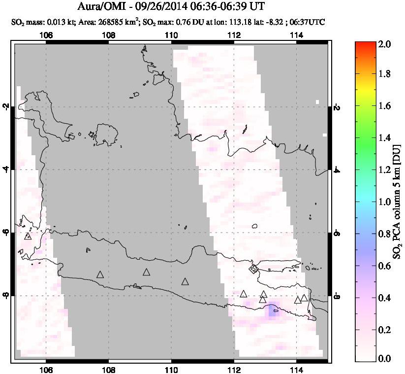 A sulfur dioxide image over Java, Indonesia on Sep 26, 2014.