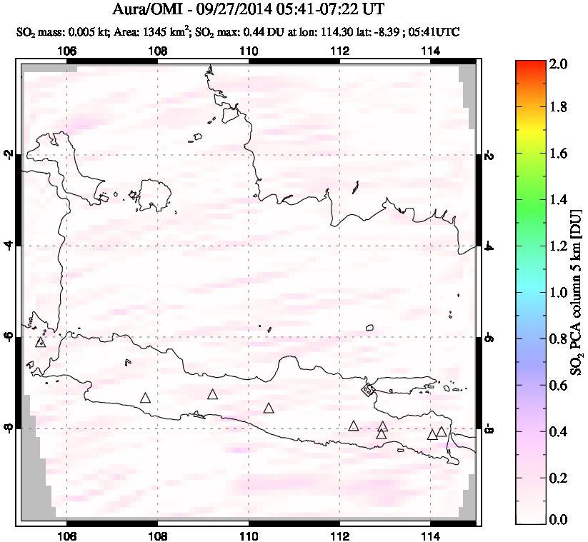 A sulfur dioxide image over Java, Indonesia on Sep 27, 2014.