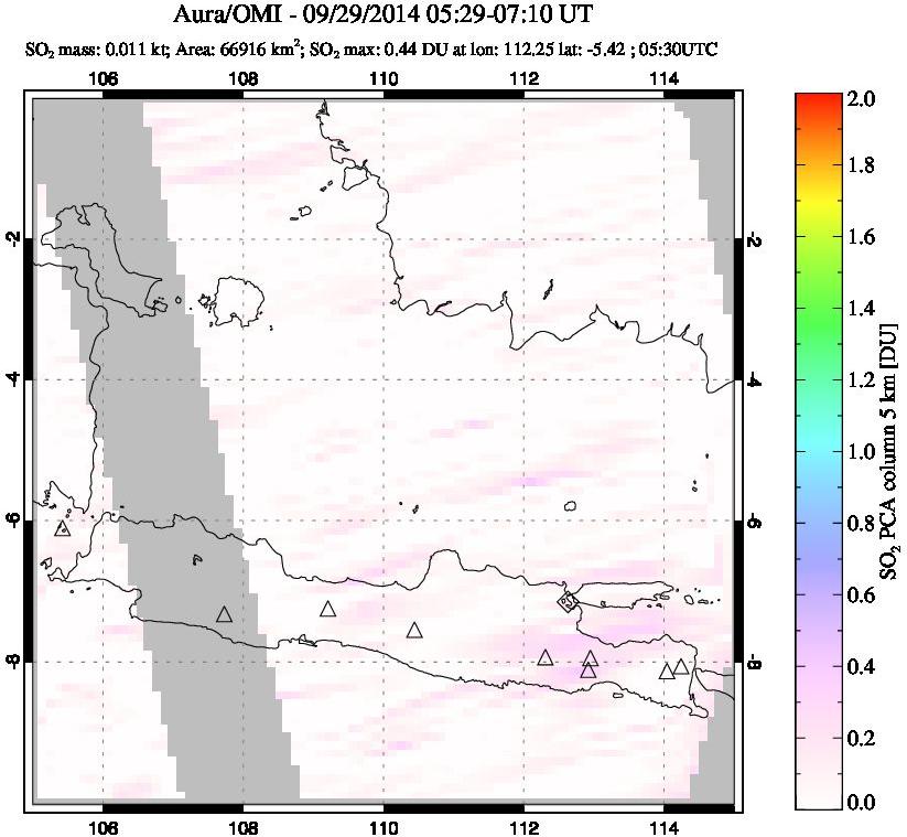 A sulfur dioxide image over Java, Indonesia on Sep 29, 2014.