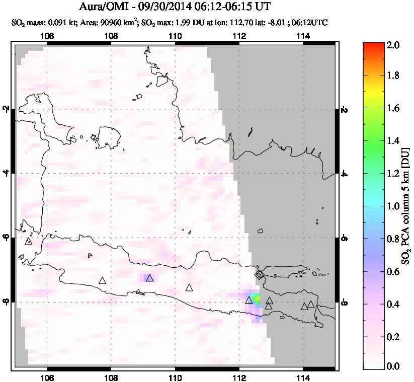 A sulfur dioxide image over Java, Indonesia on Sep 30, 2014.