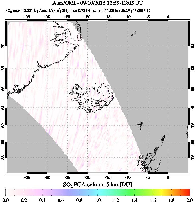 A sulfur dioxide image over Iceland on Sep 10, 2015.