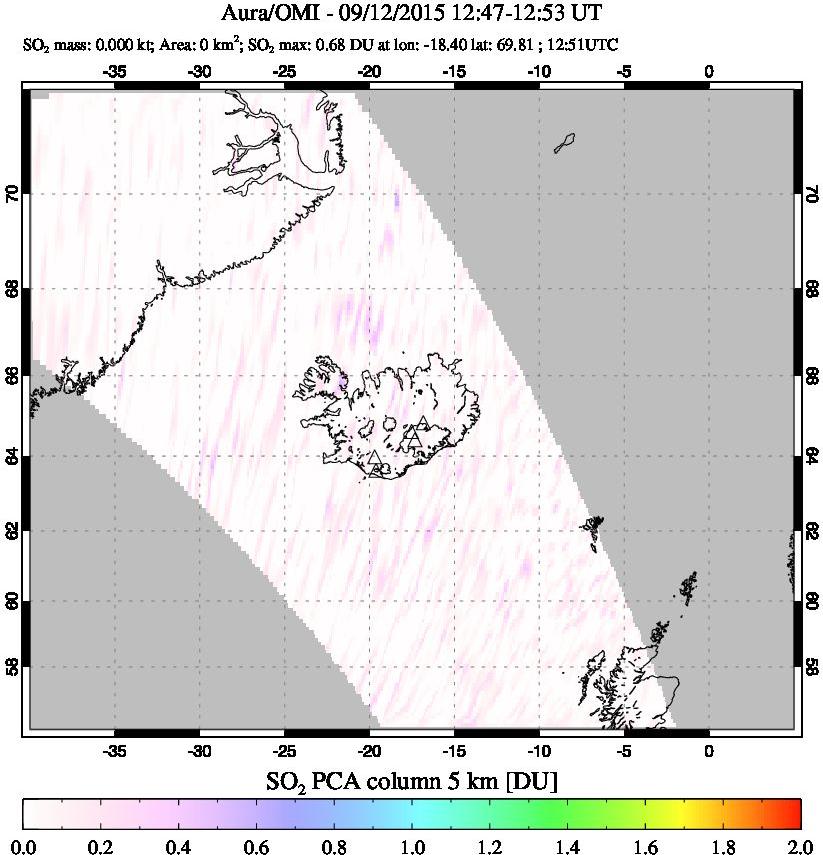 A sulfur dioxide image over Iceland on Sep 12, 2015.