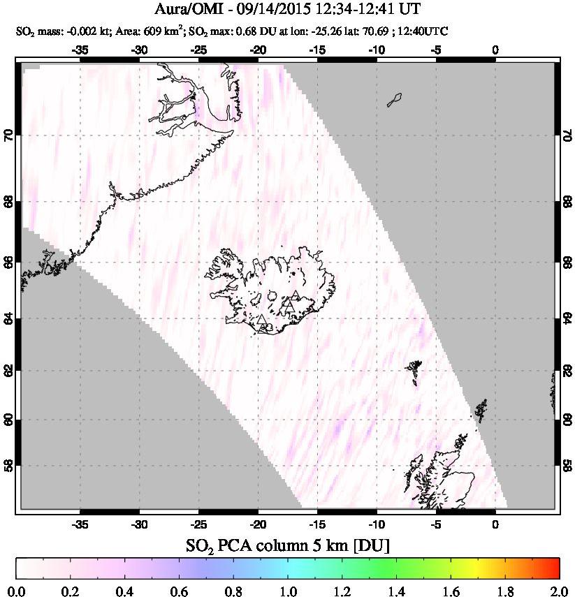 A sulfur dioxide image over Iceland on Sep 14, 2015.