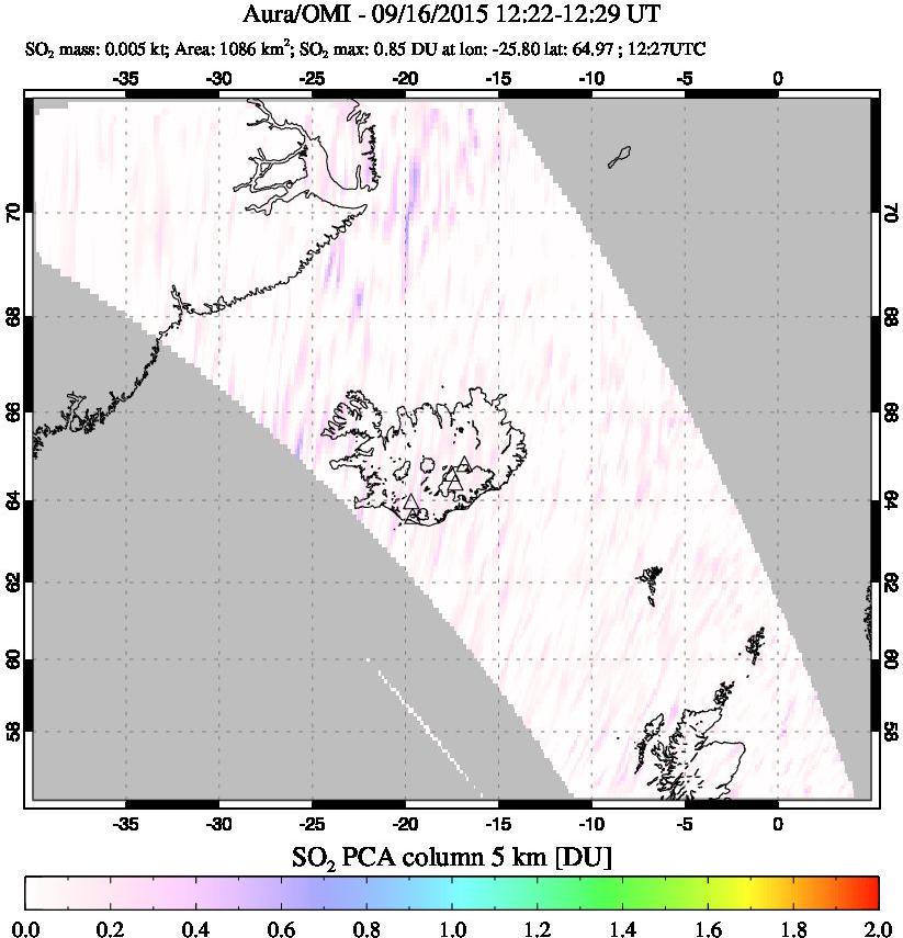 A sulfur dioxide image over Iceland on Sep 16, 2015.