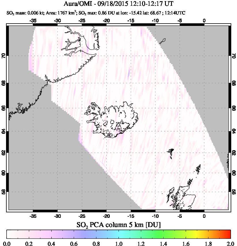 A sulfur dioxide image over Iceland on Sep 18, 2015.