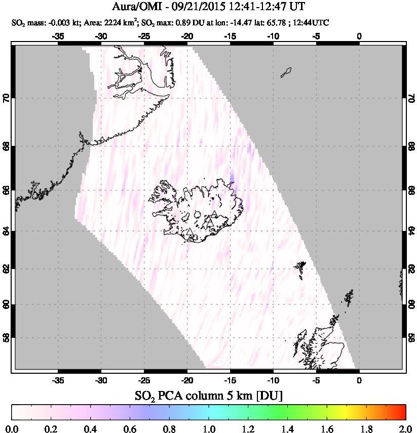 A sulfur dioxide image over Iceland on Sep 21, 2015.