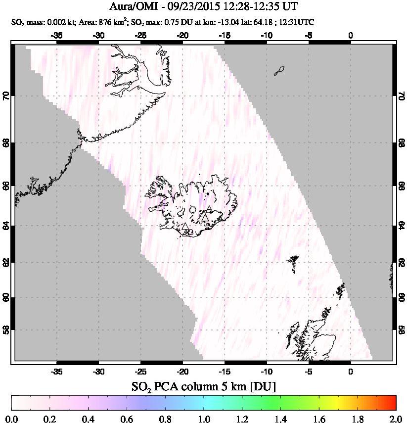 A sulfur dioxide image over Iceland on Sep 23, 2015.