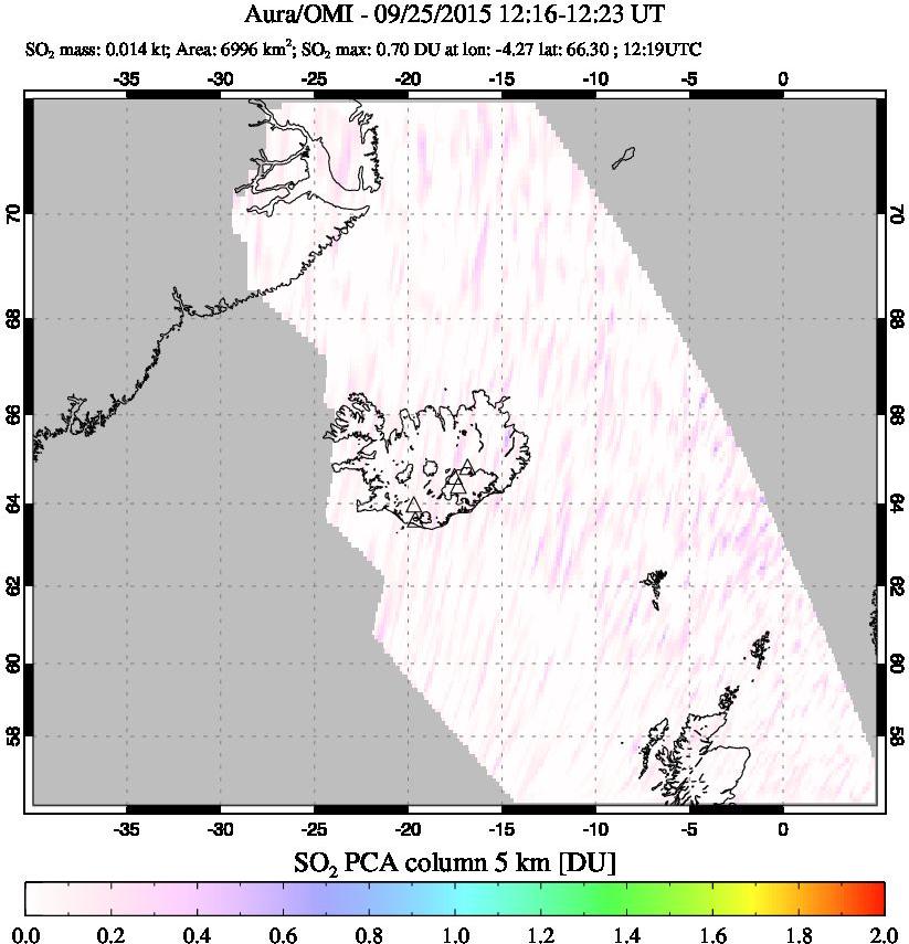 A sulfur dioxide image over Iceland on Sep 25, 2015.