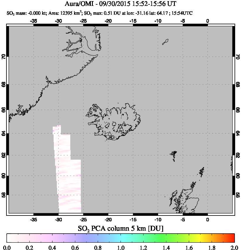 A sulfur dioxide image over Iceland on Sep 30, 2015.